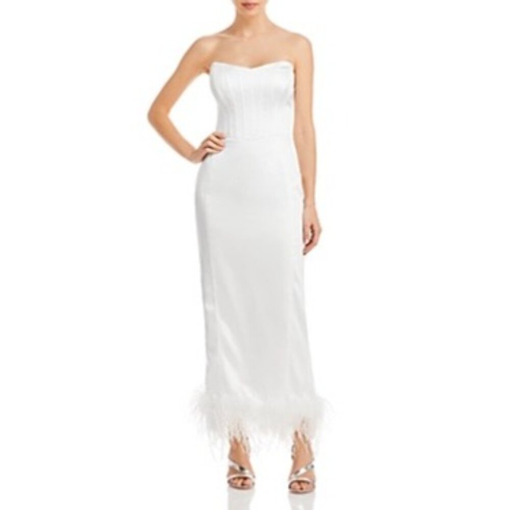 Aqua Women's Faux Feather Trim MIDI Cocktail and Party Dress Small $158